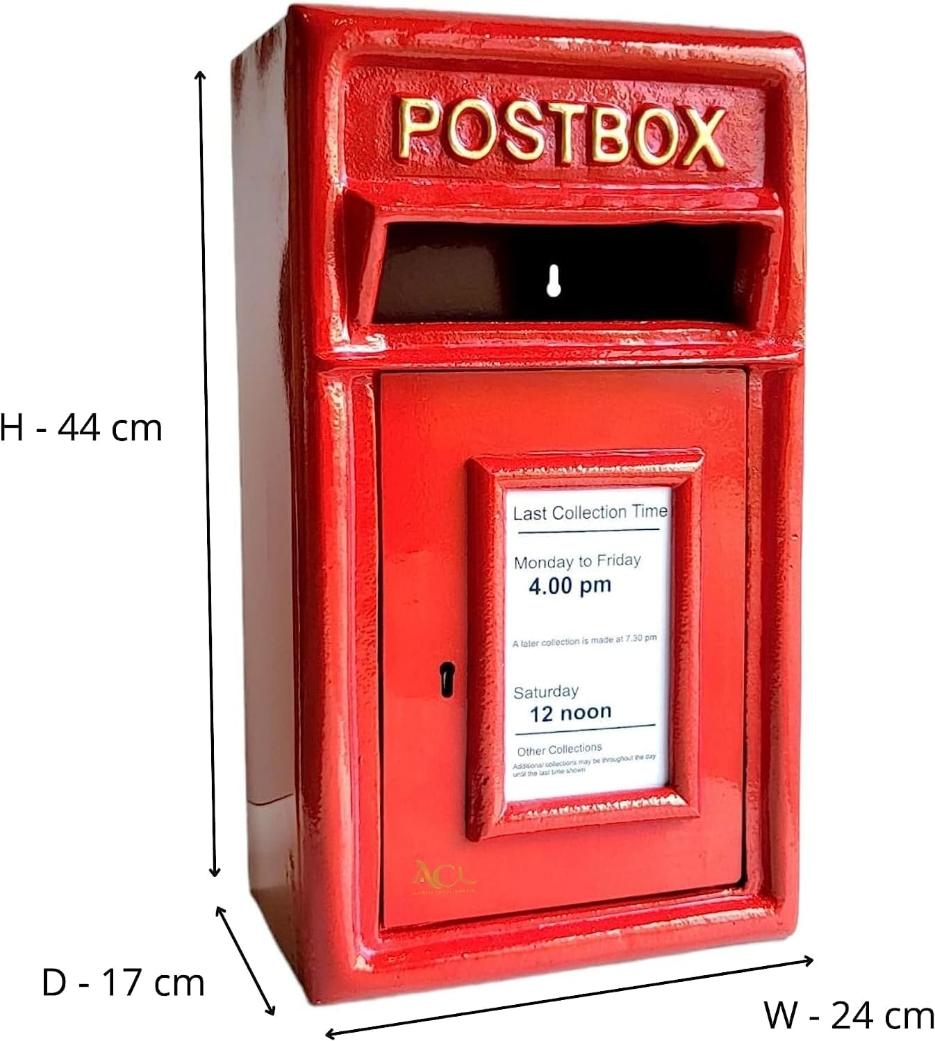 ACL Royal Mail Post Box – Red Mail Box with Lock – Pillar/Wall Mounted Post Box – Lockable Postage Box Royal Mail Replica – Durable Cast Iron Post Office Box (Post Box RED 17D x 44H)