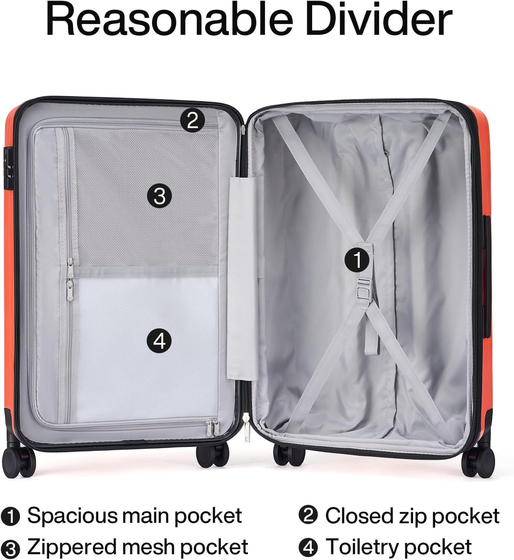 Hanke Expandable Hard Shell Luggage Sets 2 piece Carry on Luggage with Wheels Suitcases Lightweight Checked TSA Luggage Rolling Large Suitcase Travel Luggage Bag Woman Men 20/29 Inch(Orange)