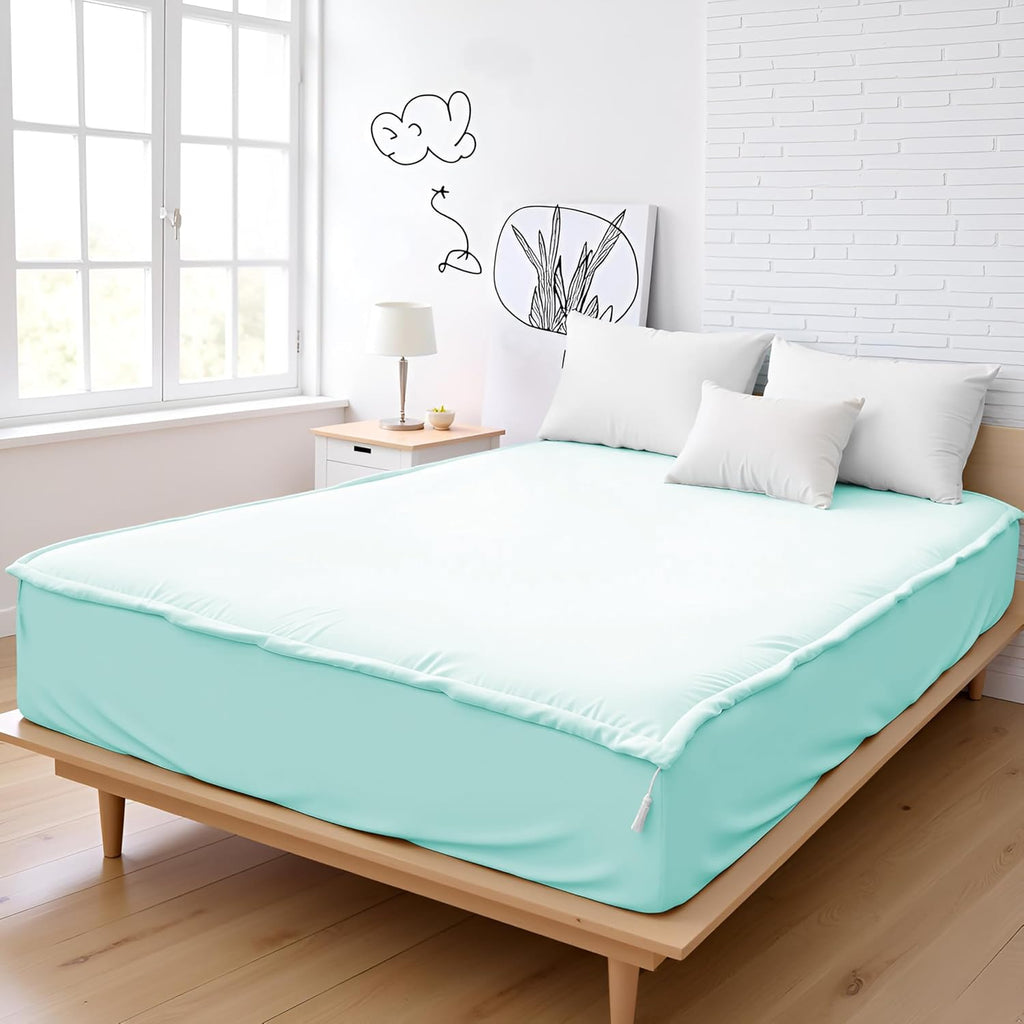 Zip On Sheets Twin XL Zipper Fitted Sheets 39X80 - Includes 2 Zip On Sheet & 1 Fitted Sheet Base - 8' to 16' Inch Deep Pocket Zipper Sheets - Faster & Easier Microfiber Twin XL Size - Aqua Blue