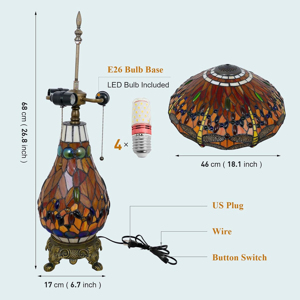 Tiffany Style Table Lamp Beautiful Dragonfly Tiffany Lamp Handmade Stained Glass Lamp 18x18x27 Inches Mother-Daughter Style Desk Reading Light Decor for Bedroom Living Room Home Office