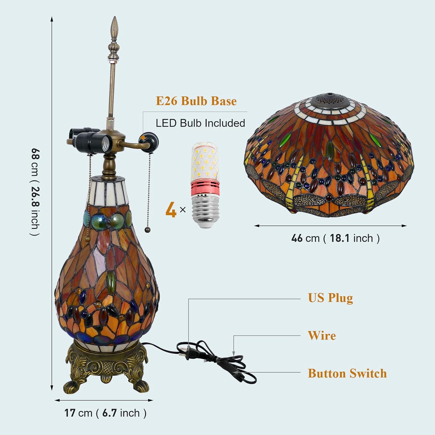 Tiffany Style Table Lamp Beautiful Dragonfly Tiffany Lamp Handmade Stained Glass Lamp 18x18x27 Inches Mother-Daughter Style Desk Reading Light Decor for Bedroom Living Room Home Office