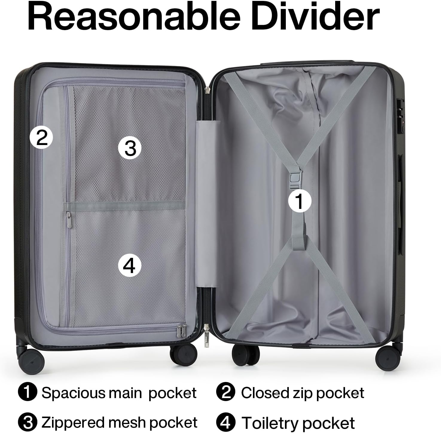 Hanke 24 Inch Luggage Suitcases With Spinner Wheels Lightweight PC Hard Shell Rolling Suitcase With Travel Lock,Checked-Medium 24-Inch(Jet Black)