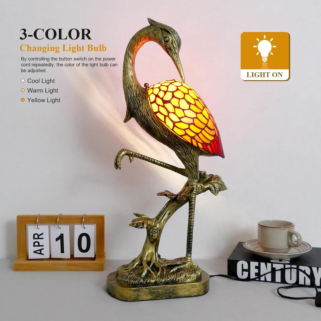 Orange Handmade Stained Glass Tiffany Table Lamp, 21.7in LED, Vintage, Decoration, Bedroom, Living Room, Office