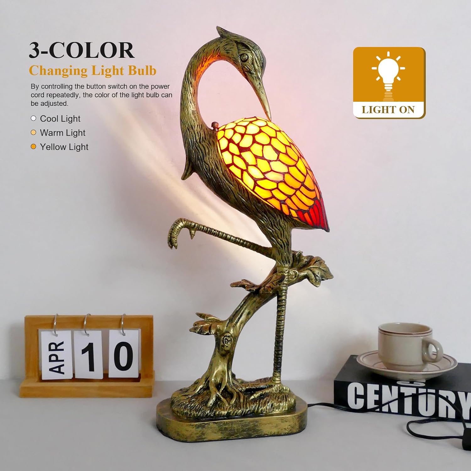 Orange Handmade Stained Glass Tiffany Table Lamp, 21.7in LED, Vintage, Decoration, Bedroom, Living Room, Office