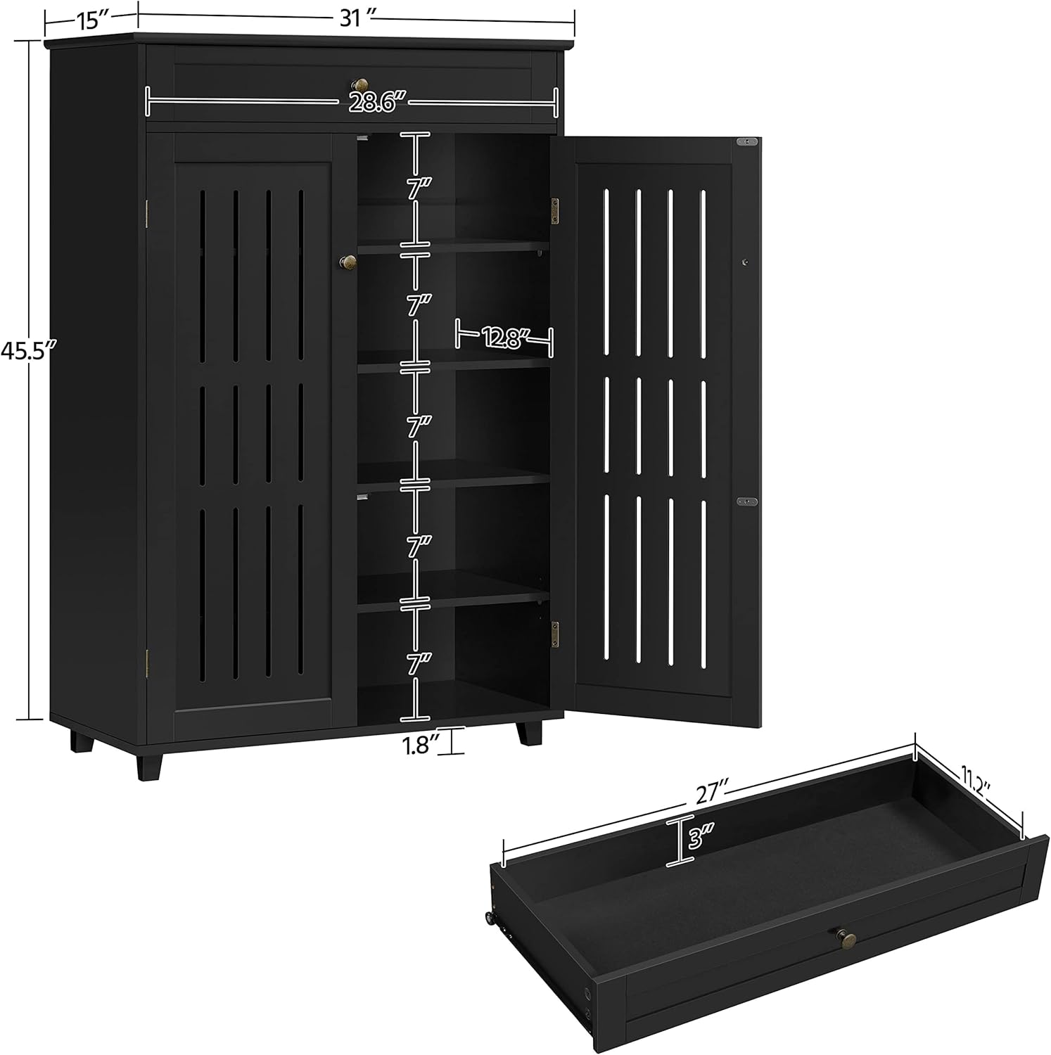 Topeakmart Shoe Rack Storage Cabinet Shelf 5 Tier Adjustable Shoes Organizer with Drawer Louvered Door for Entryway Hallway Furniture Living Room Black