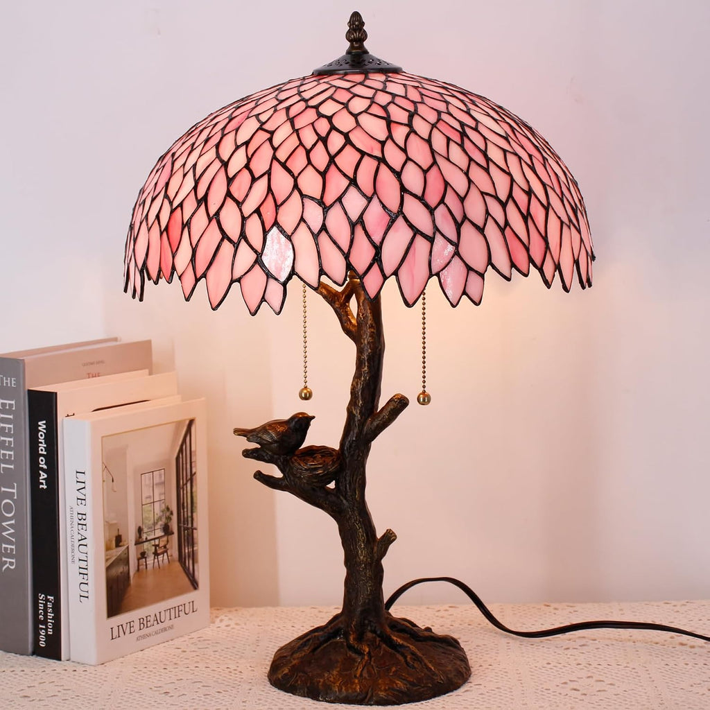 Large Tiffany Lamp Shade Replacement Only 16Inch Stained Glass Lampshade Fit For Table Lamps FLoor Lamp Ceiling Fixture Pendant Hanging Light Home Office Decoration (Pink Wisteria)