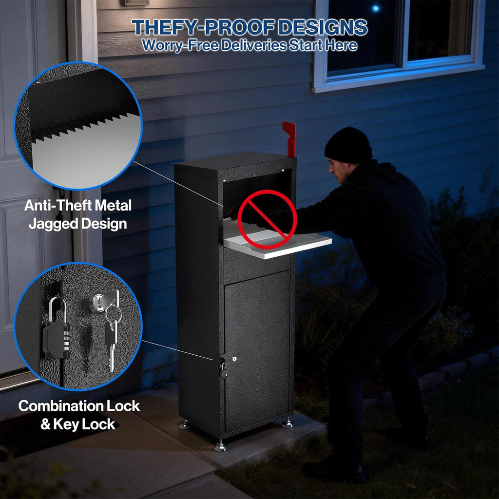 Pochar Package Delivery Boxes for Outside- Secure Parcel Drop Box with Combination & Key Lock - Anti-Theft Outdoor Package Drop Box for Porch Home Office, 15' x 11.25' x 45.25'