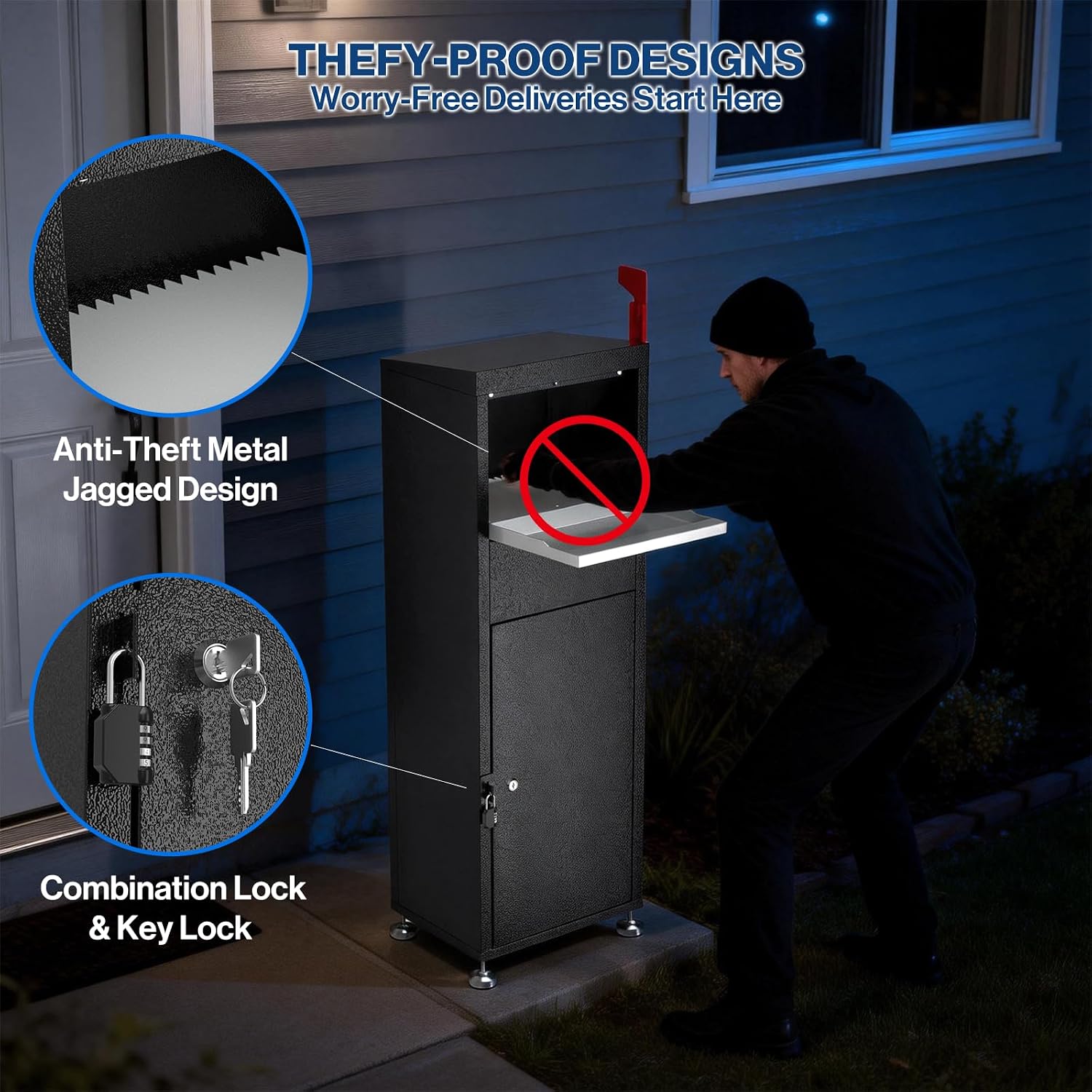 Pochar Package Delivery Boxes for Outside- Secure Parcel Drop Box with Combination & Key Lock - Anti-Theft Outdoor Package Drop Box for Porch Home Office, 15' x 11.25' x 45.25'