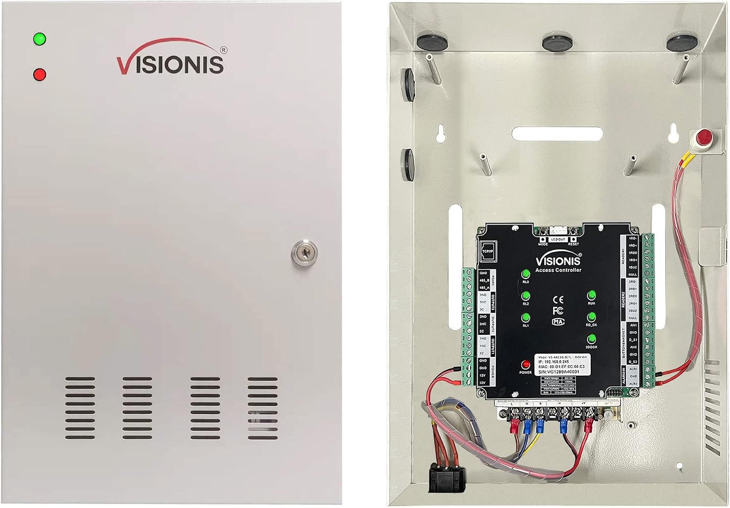 Visionis VS-AXESS-2ETL Version 2 Two Door Network Access Control System Panel Controller Board and Power Supply Cabinet for 2 Doors Security with TCP/IP Wiegand and Desktop Software 20,000 Users