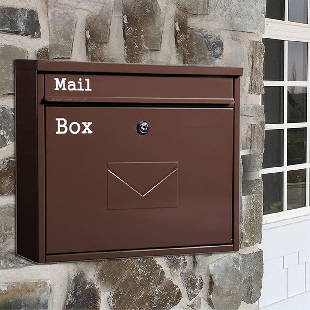 MELPHI Hanging Secure Post Box, Security Lock Drop Box, Collection Boxes, Metal Mailbox, Modern Post Box, Package Drop Box for House Home (Color : Brown)