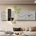 PAKMEZ Plug-in Power Supply Sandstone Wall Art with Clock, Sandstone Decor Wall Art Painting with Vase and Fake Plant, Home Decor for Living Room Office Study(Gray,120 * 48cm/47.2 * 18.9in)