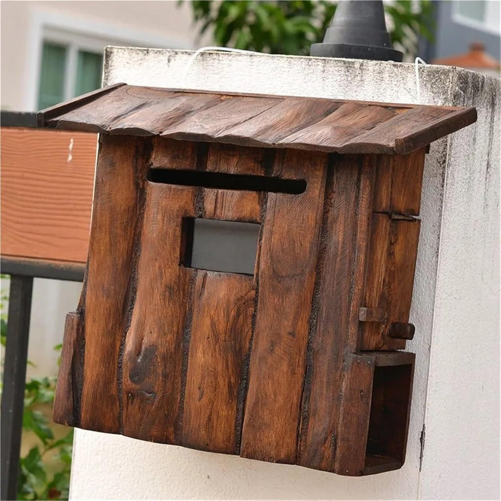 Wall Mount Mailboxes Wooden Mailbox Rustic Vintage Post Box Creative Drop Box for House Outside Suggestion Box Letter Box