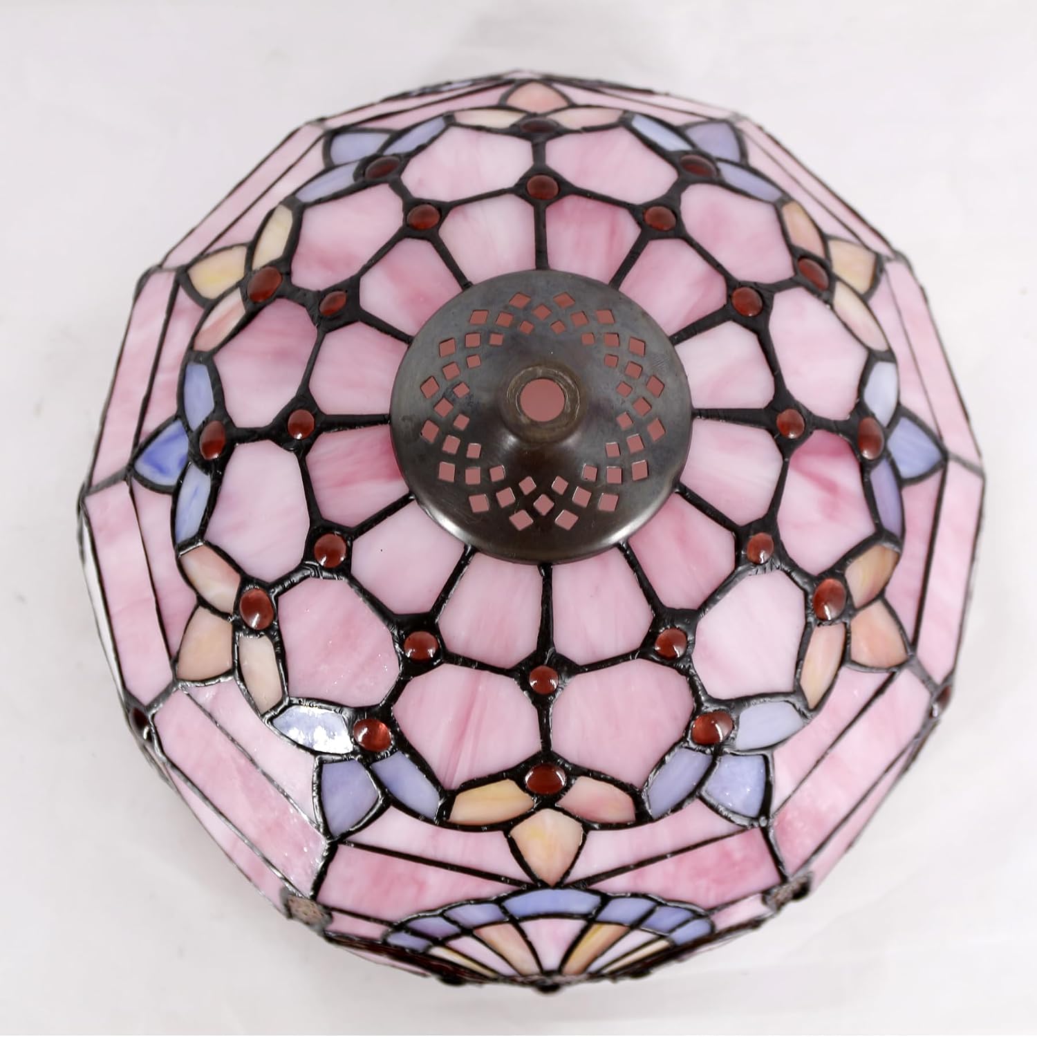 WERFACTORY Tiffany Lamp Stained Glass Table Lamp 12X12X18 Inch Pink Baroque Style Lavender Bedside Reading Desk Light Decor Bedroom Living Room Home Office S003P Series