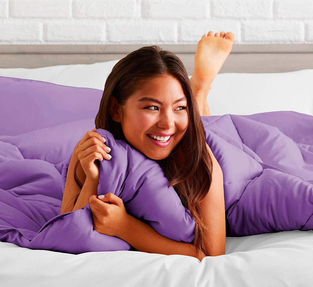 Soft 1000 TC Goose Down Alternative Warm Comforter Set (Comforter + 2 Pillow Cases) 400 GSM Quilt Duvet Insert Egyptian Cotton Over-Size Queen Lilac 98'' x 98''