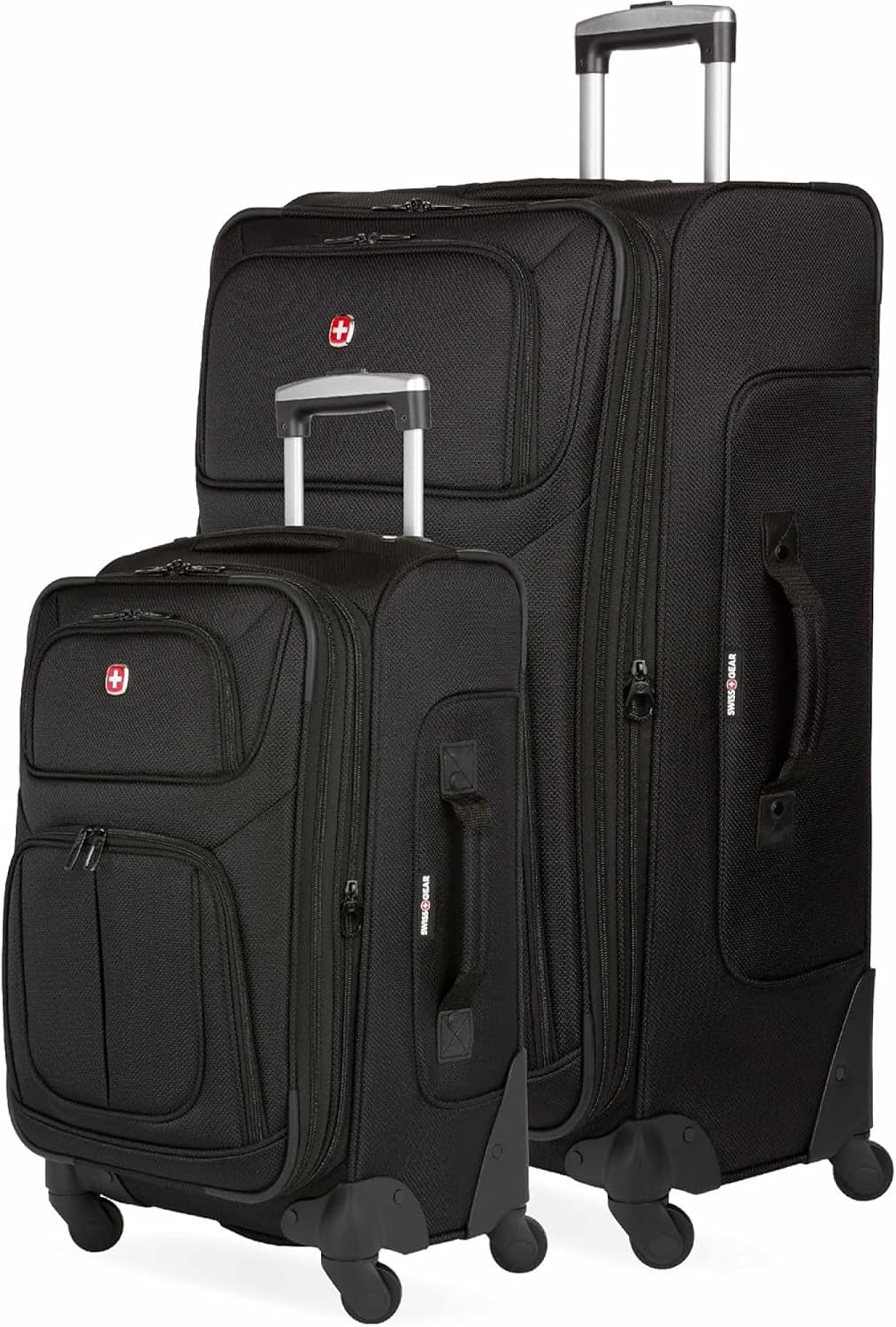 SWISSGEAR Sion Softside Expandable Spinner Luggage Durable Lightweight Travel Suitcase, Black, 2-Piece Set (Carry-On/Large)