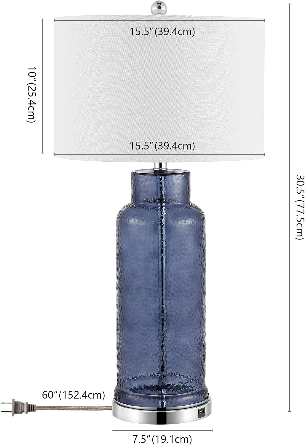 SAFAVIEH Lighting Collection – Set of 2 Glass Bottle Blue 30-Inch Table Lamps, LED Bulbs Included, Coastal Bedroom Living Room Home Office (LIT4157C-SET2)