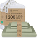 Threadmill Supima Cotton Sheets, 1200 Thread Count Soft 100% Cotton Sheets for Cal King Size Bed, 4 Pc Sage Green Cal King Bed Sheets Set, 5-Star Hotel Quality with Elasticized Deep Pocket King Sheet