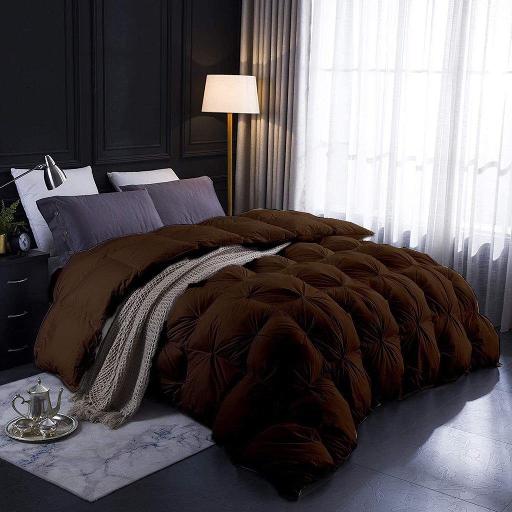 1000-TC Pinch Pleated Down Comforter Oversized King Plus (128'x120') Inches 1 Piece All-Season Duvet Insert, 500 GSM Corner Tabs 100% Egyptian Cotton (Oversized King Plus (128'x120'), Brown)