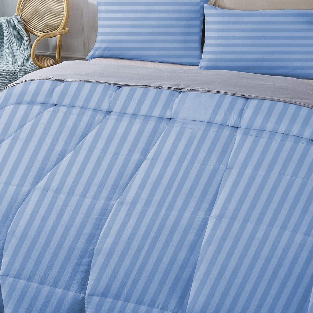 Olivia Rocco 1 Piece 1000 Thread Count Comforter Full XL/Queen Size (88' x 92') Inch 100% Egyptian Cotton Comforter 400 GSM Soft Quality - Light Blue Stripe