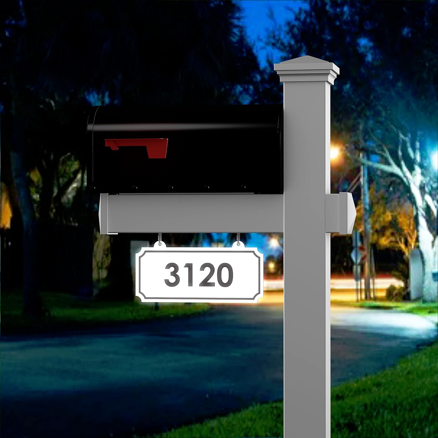 The Loudon Mailbox with Post Included - Black Metal Mailbox with White Vinyl Post Combo Complete System - Blank Address Plate Included - Numbers Sold Separately