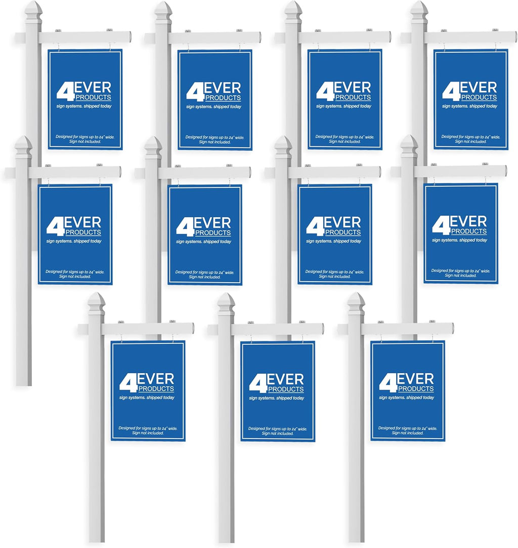 4Ever Products Vinyl PVC Real Estate Sign Post - White - 5' Tall Post - 10 Pack