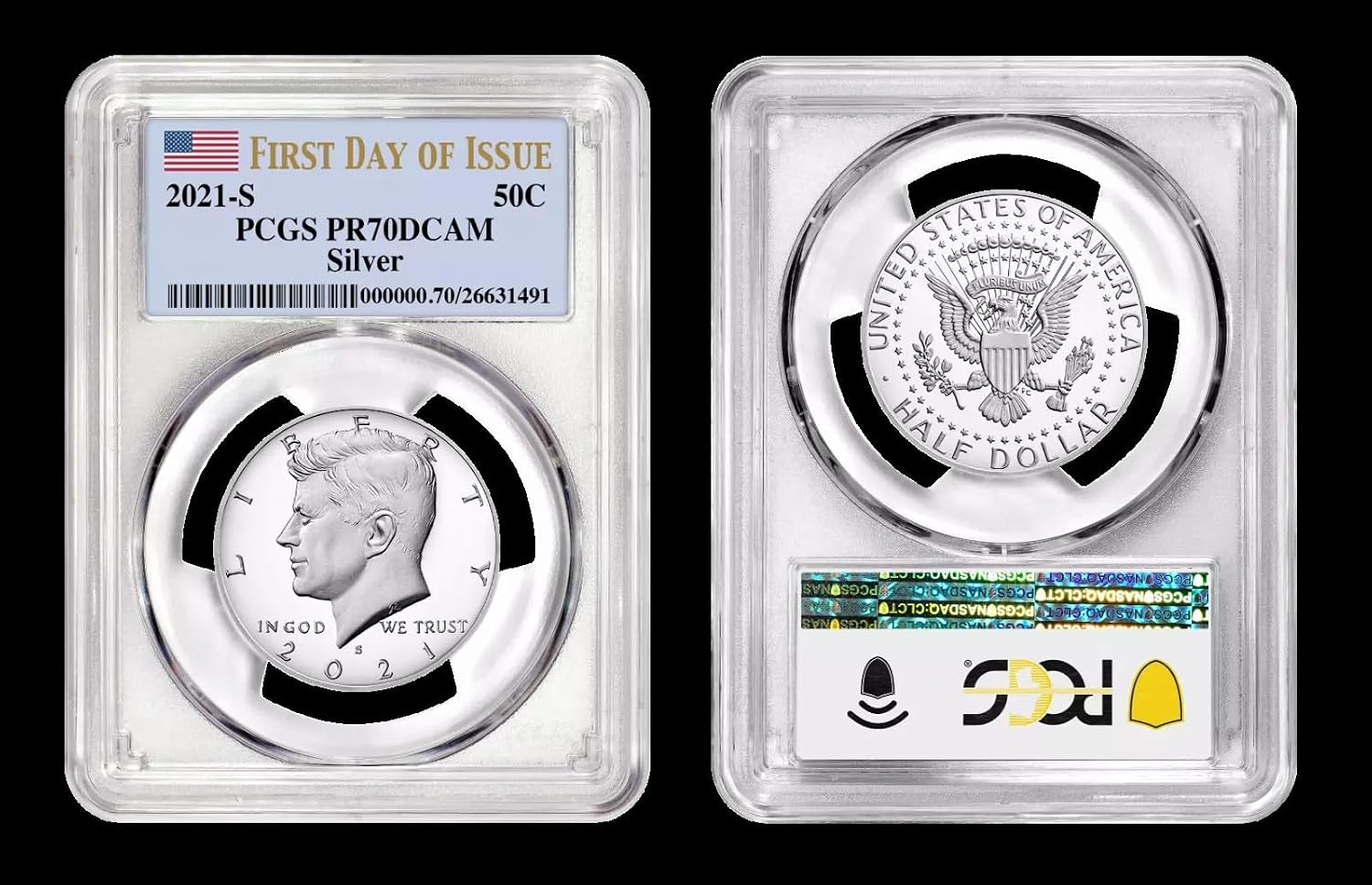 2021 S Rare Coins 2021 S Silver Kennedy Half Dollar PCGS PR-70 DCAM First Day of Issue Half Dollar PCGS PR-70