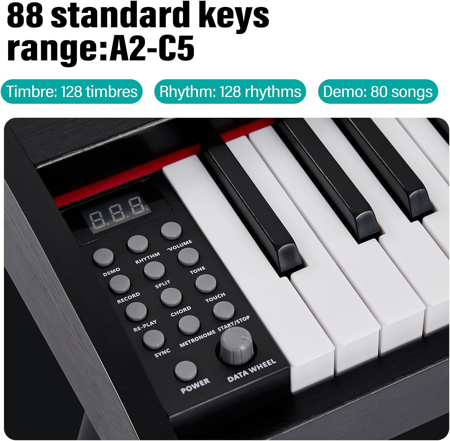 AODSK 88 Keys Digital Piano, Electric Piano Full-size Semi Weighted Keyboard For Beginners, 128 Tones & Rhythms, MIDI/USB Connectivity, Headphone Jack