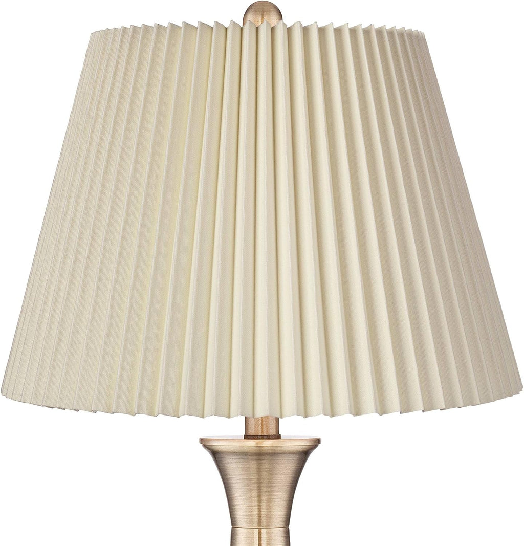Regency Hill Becky Traditional Candlestick Table Lamps 24 3/4' Tall Set of 2 Antique Brass Gold Metal Ivory Linen Pleat Shade for Bedroom Living Room Bedside Nightstand House Home Office