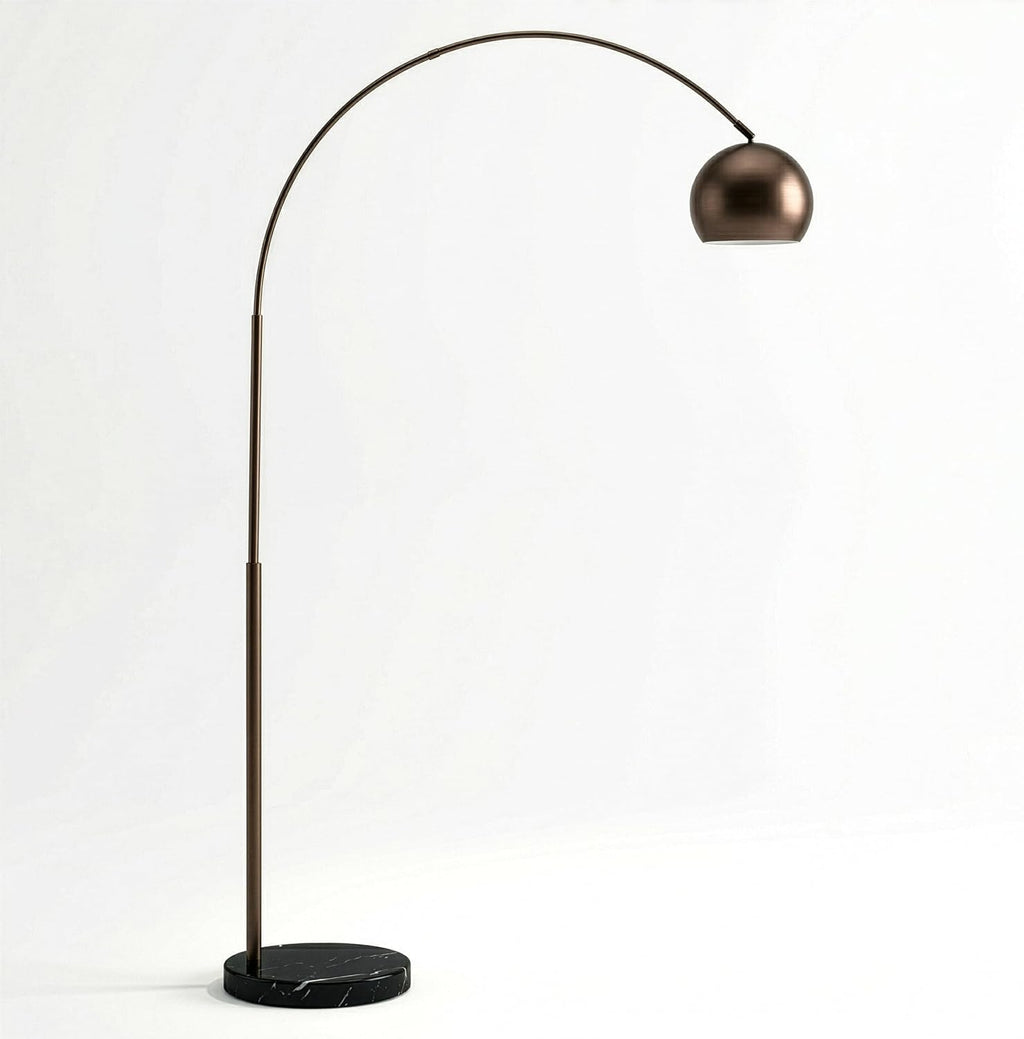 Brightech Olivia LED Floor Lamp - Tall Arc Lamp with Metal Dome Head and Marble Base for Living Room, Standing Reading Lamp with LED Bulb for Bedroom, Office - Oil Brushed Bronze