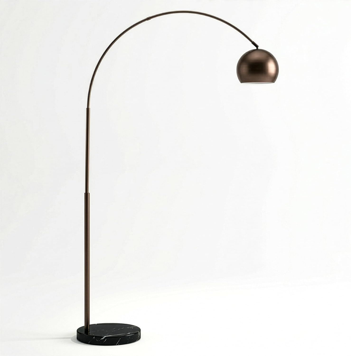 Brightech Olivia LED Floor Lamp - Tall Arc Lamp with Metal Dome Head and Marble Base for Living Room, Standing Reading Lamp with LED Bulb for Bedroom, Office - Oil Brushed Bronze