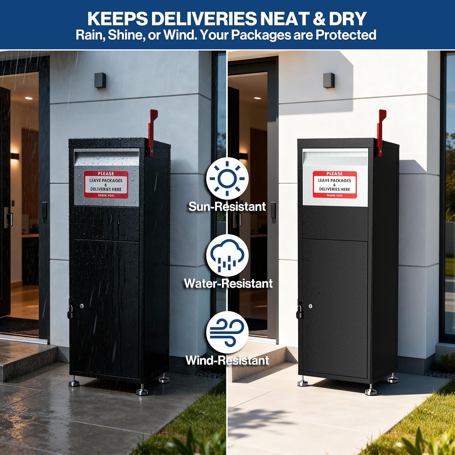 Pochar Package Delivery Boxes for Outside- Secure Parcel Drop Box with Combination & Key Lock - Anti-Theft Outdoor Package Drop Box for Porch Home Office, 15' x 11.25' x 45.25'
