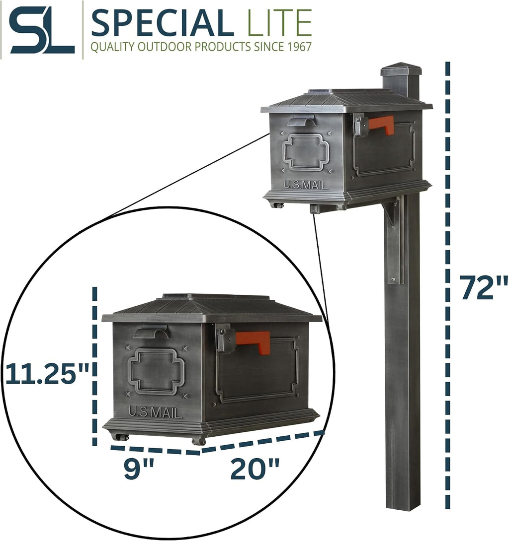 Special Lite Kingston Curbside Mailbox with Wellington Post - Swedish Silver Aluminum Mailbox with Post - SCK1017_SPK720-SW