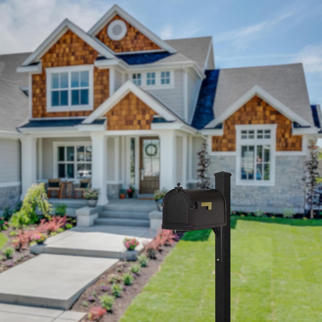 Special Lite Berkshire Curbside Mailbox with Wellington Post - Black Aluminum Mailbox with Post - SCB1015_SPK720-BLK