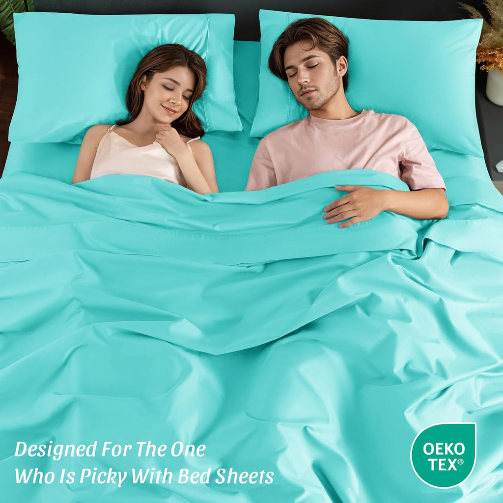 100% Cotton Sheet Sets King Size Bed Sheets 1200 TC Egyptian Cotton Sheets 4 pcs Lake Green Bedding Sets with 16' Deep Pocket All Season (Lake Green, King)