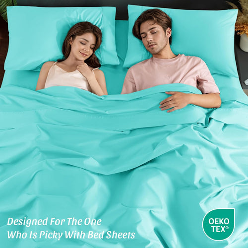 100% Cotton 1200 Thread Count Sheets Set Bedding Sets,Bed Sheet 4 Piece Sets,16 inches Deep Pocket (Lake Green, Queen)