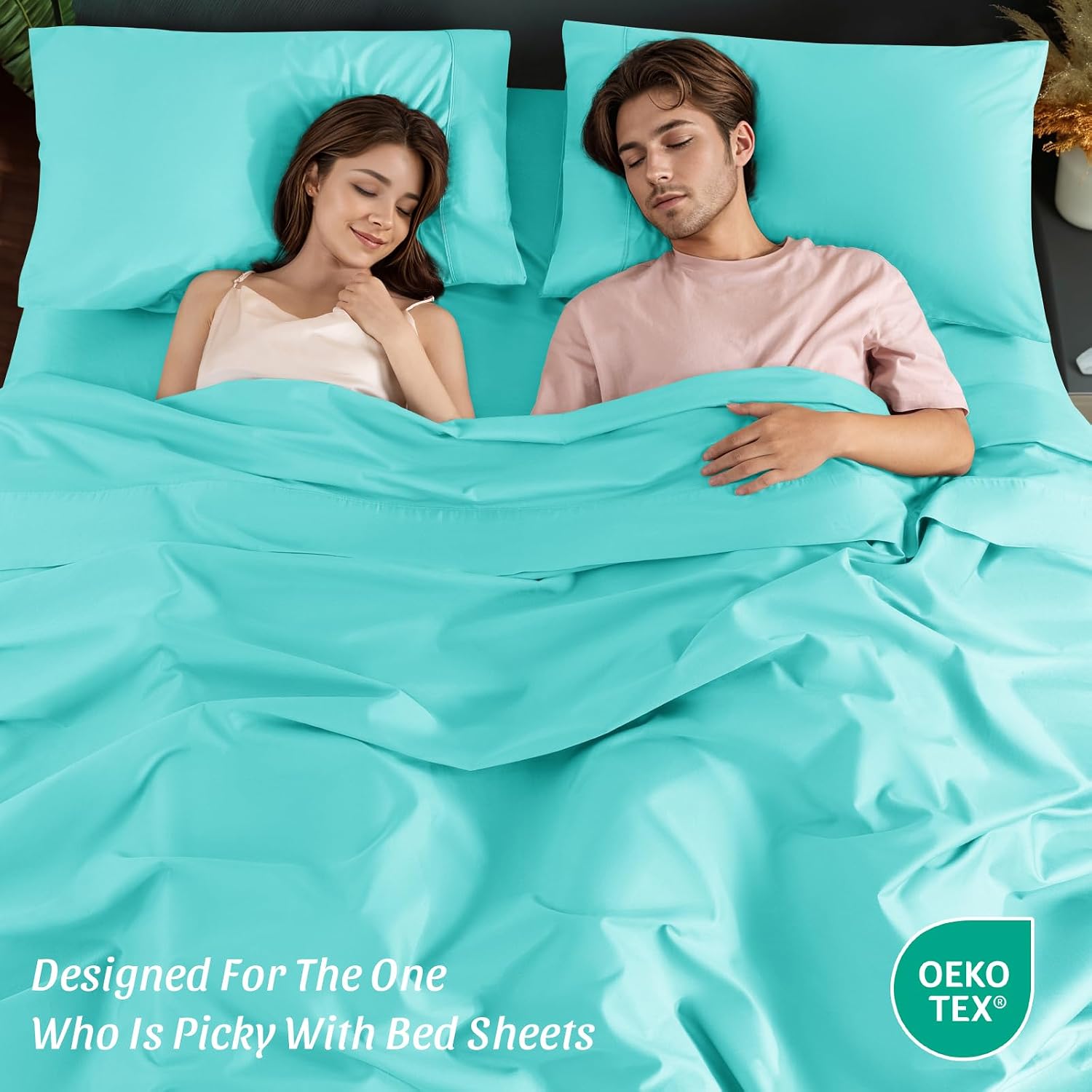 100% Cotton Sheet Sets Full Size Bed Sheets 1200 TC Egyptian Cotton Sheets 4 pcs Lake Green Bedding Sets with 16' Deep Pocket All Season (Lake Green, California King)