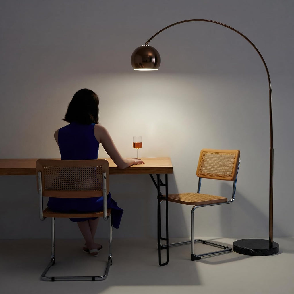 Brightech Olivia LED Floor Lamp - Tall Arc Lamp with Metal Dome Head and Marble Base for Living Room, Standing Reading Lamp with LED Bulb for Bedroom, Office - Oil Brushed Bronze