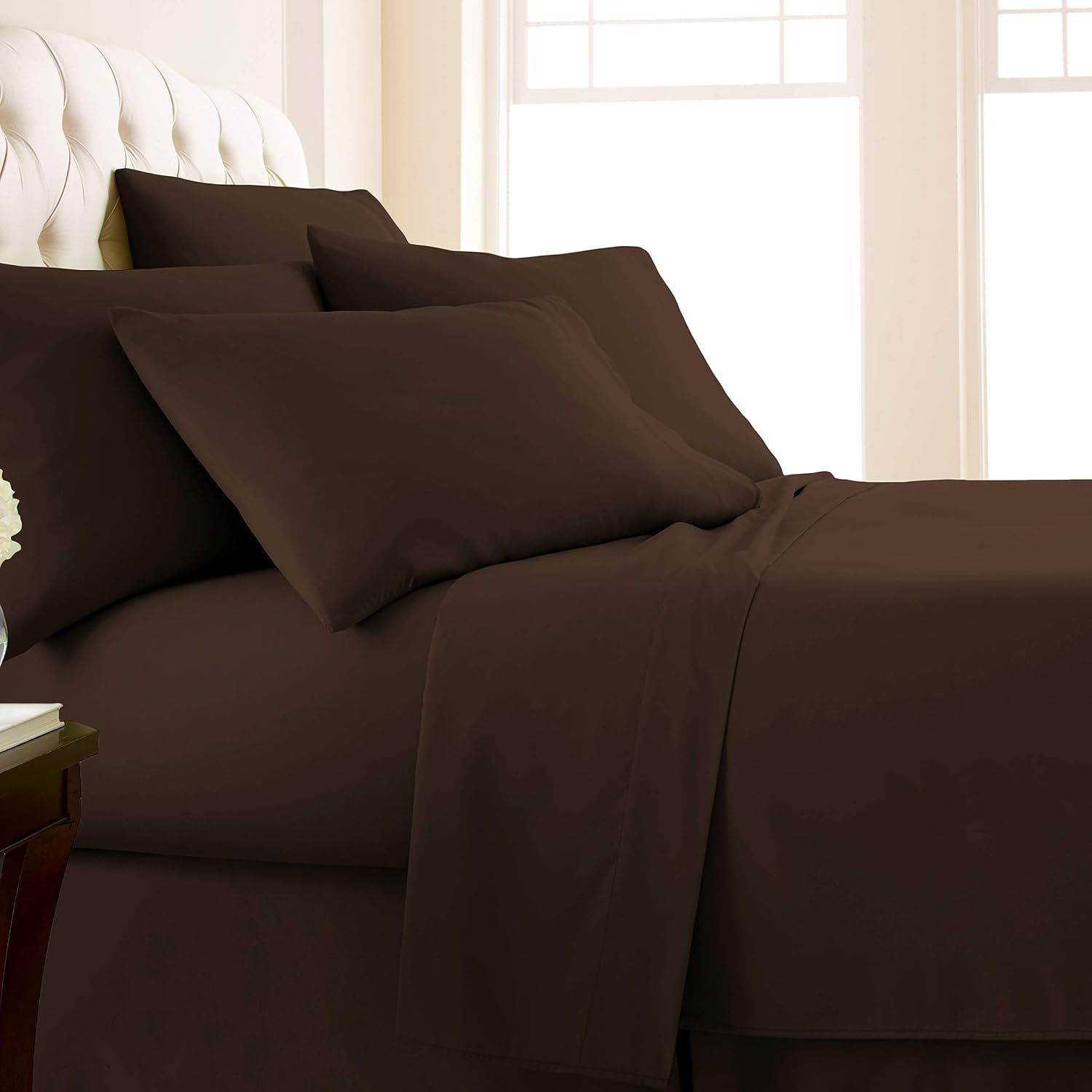 Super Soft Luxury Premium Quality 800 TC Egyptian Cotton 6 Piece Bedding Bed Sheet Set Eco Friendly Wrinkle Free Sheets 20-Inch Deep Pocket Queen Chocolate