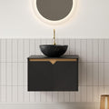 24 Inch Bathroom Vanity with Sink, Small Floating Fluted Vanity with Vessel Sink, Modern Wall Mounted Bathroom Vanity Cabinet with 2 Doors, Bowl Ceramic Sink & Sintered Stone Top, Black