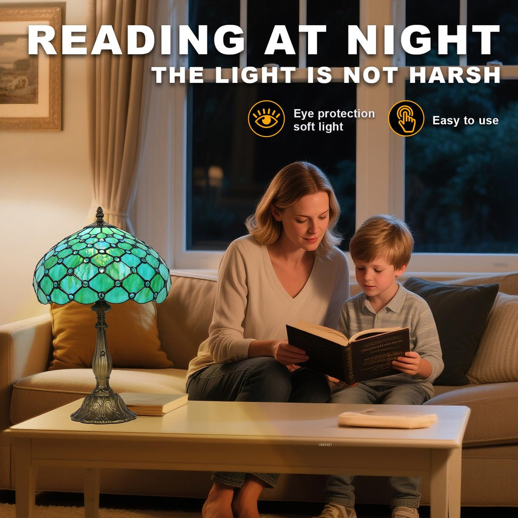Tiffany Lamp,12X12X19 Inch Tiffany Style Reading Light,Tiffany Table Lamps,Sea Blue Pearl Table Lamp.