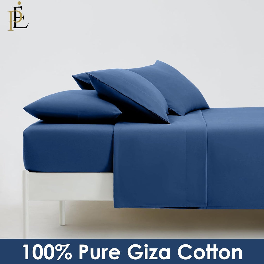 100% Giza Cotton, 1000 Thread Count, 6-PC Bed Sheet Set [Queen Size, Mediterranean Blue Color] 18 inches Deep Pockets, Long Staple Cotton Breathable Soft Silky Sateen Weave