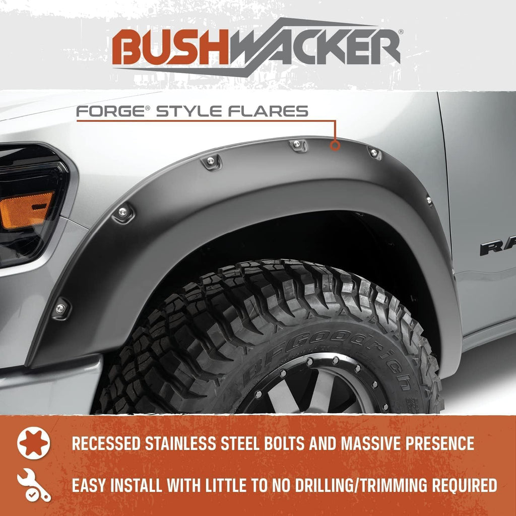 Bushwacker Forge Pocket/Rivet Style Front & Rear Fender Flares | 4-Piece Set, Black, Textured Finish | 28129-08 | Fits 2017-2022 Ford F-250. F-350, F-450 Super Duty