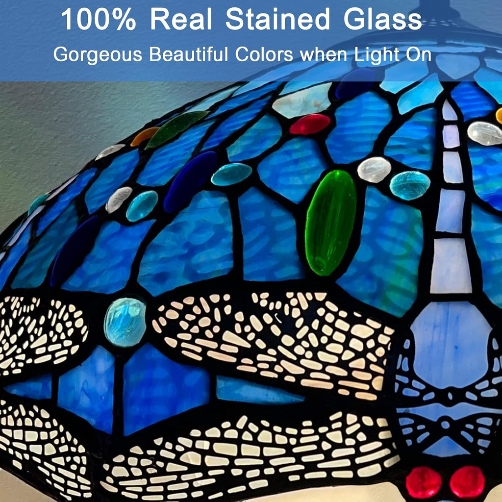 Capulina Tiffany Lamp Stained Glass Table Lamp 2-Light 16X16X24 Inches Blue Dragonfly Tiffany Style Desk Lamp for Bedrooms Living Room Study Office