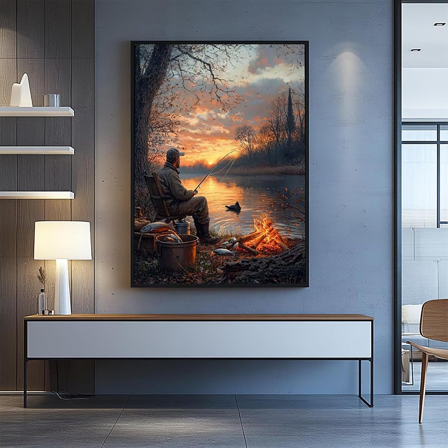 Sunset Paint by Numbers Kit for Adults Fishing Acrylic Paint by Numbers 54x40Inch Canvas Painting Craft Kits for Home Decor, Painting Supplies for Wall Decor, Canvas Wall Art for Fall Decor JLYH-10075