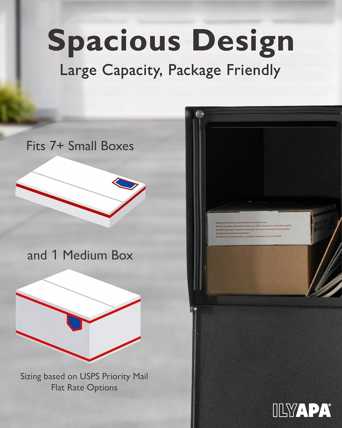 Ilyapa Black Modern Mailbox Post Mount Mailboxes for Outside - Powder Coated Steel Metal Mail Box, Outdoor All Weather & Corrosion Resistant, Stainless Steel Hinges & Magnetic Door