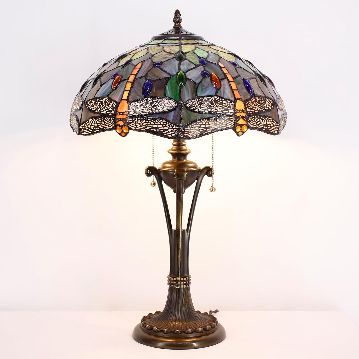 Tiffany Table Lamp Brown Yellow Stained Glass Desk Lamp 16X16X24 Inches Dragonfly Style Reading Light