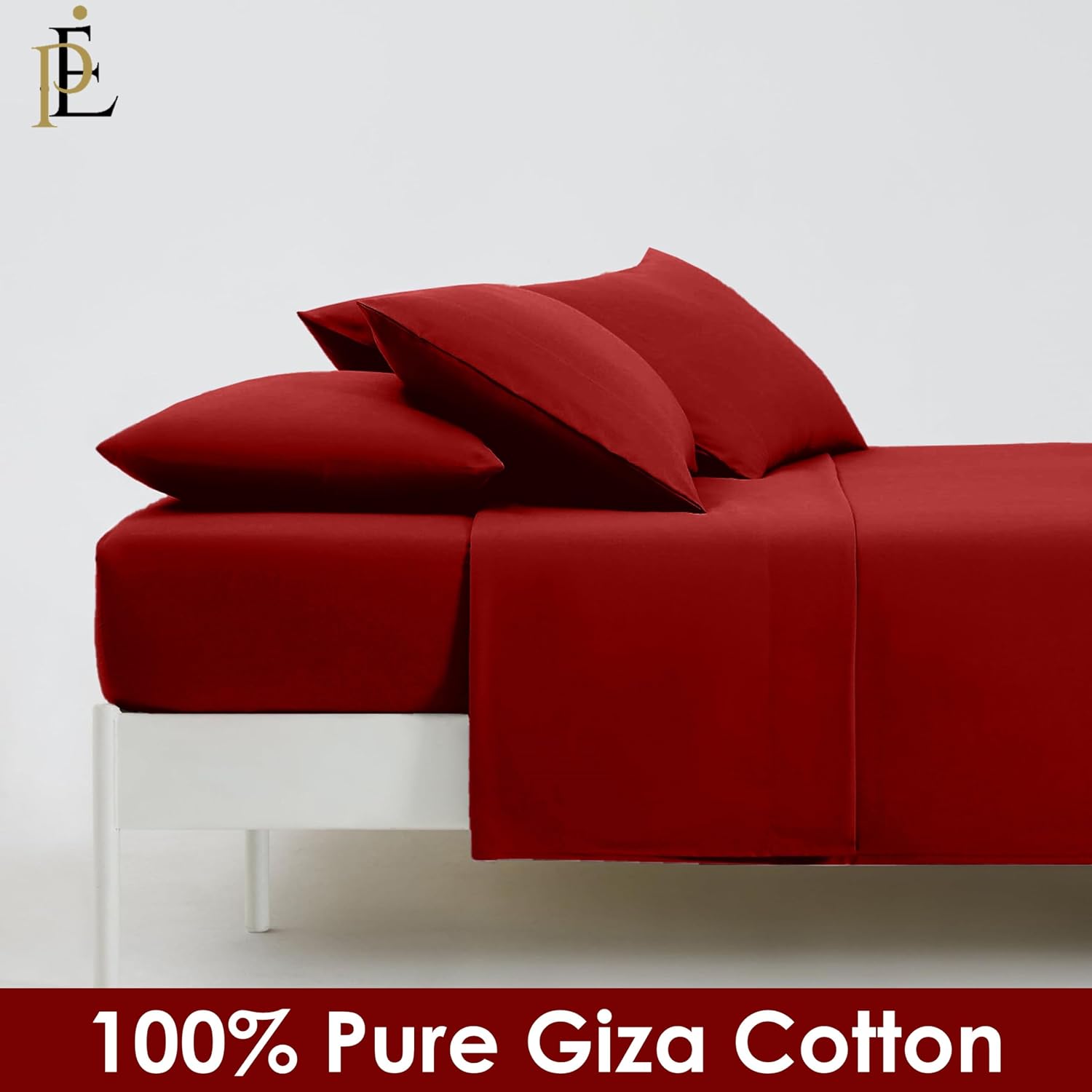 100% Giza Cotton, 1000 Thread Count, 6-PC Bed Sheet Set [Queen Size, Burgundy Color] 18 inches Deep Pockets, Long Staple Cotton Breathable Soft Silky Sateen Weave