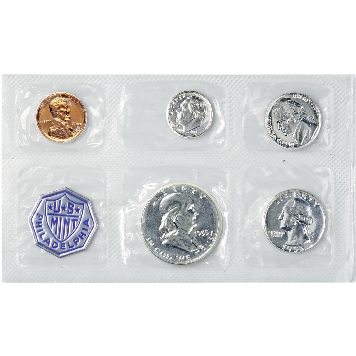1955 No Mint Mark U.S. Mint Proof Set Cent, Nickel, Dime, Quarter, Half Dollar US Mint Proof