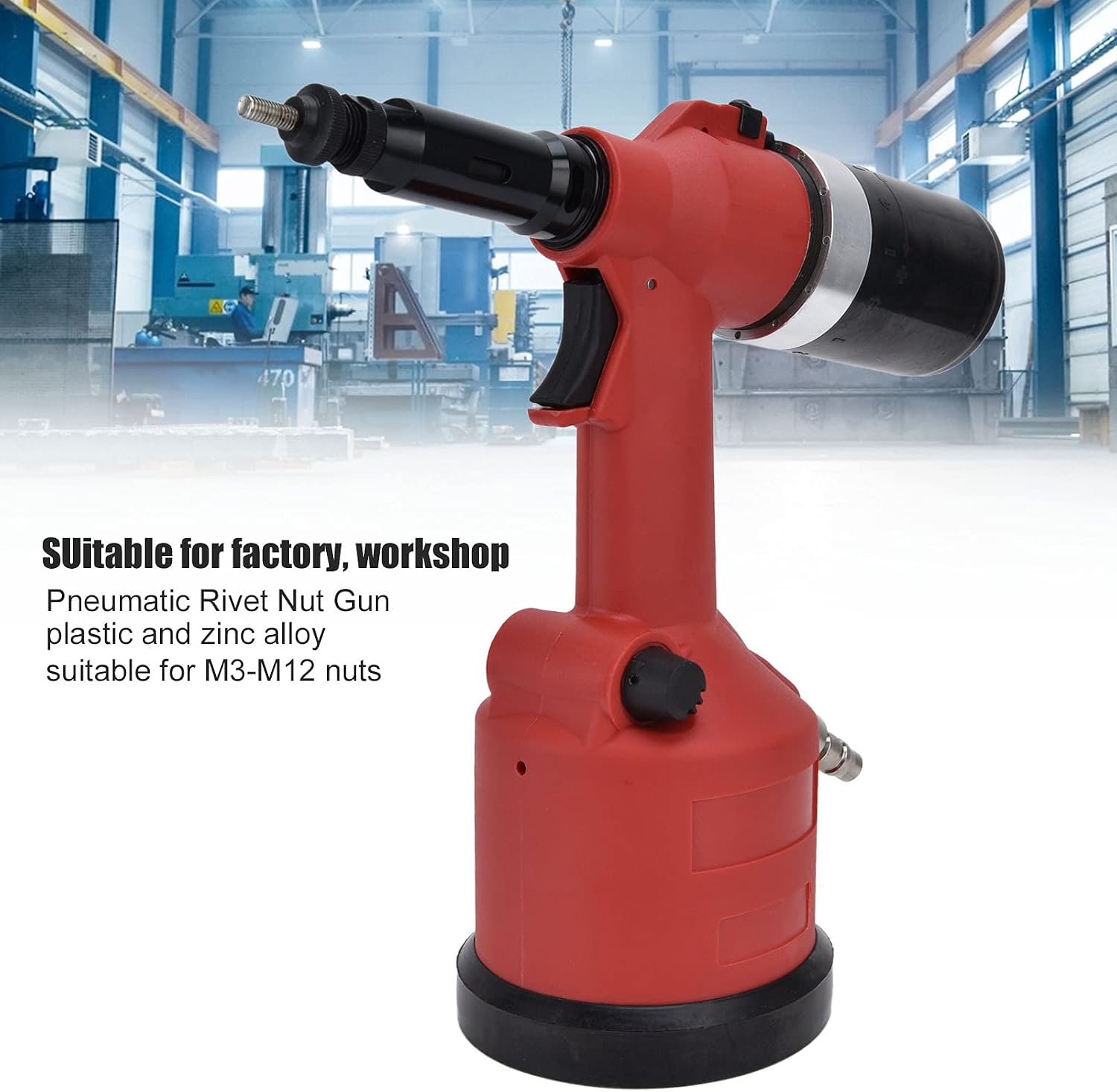 Pneumatic Rivet Nut Setter Kit - Heavy Duty Air Powered Riveter Gun for M3-M12 Nuts, Zinc Alloy, for Metal Plates and Pipes