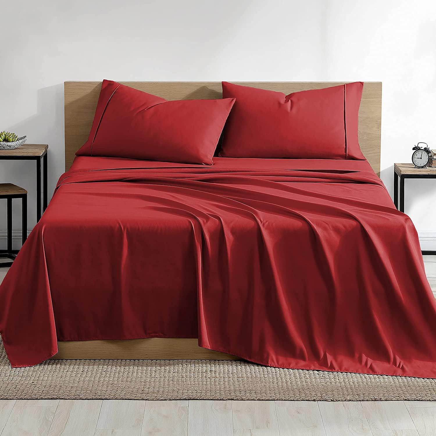 4 Piece Burgundy Bed Sheet Set 100% Egyptian Cotton Sheets Queen Size Premium 800 Thread Count Sateen Weave, Fits Mattress Upto 21'' Deep Pocket (1 Flat, 1 Fitted Sheets, 2 Pillow Cases)